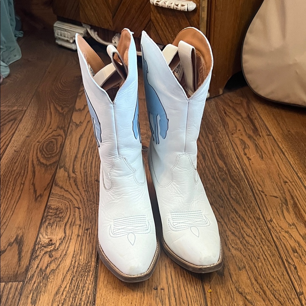 Durango White and Blue Heeled Boots - Picture 2 of 5